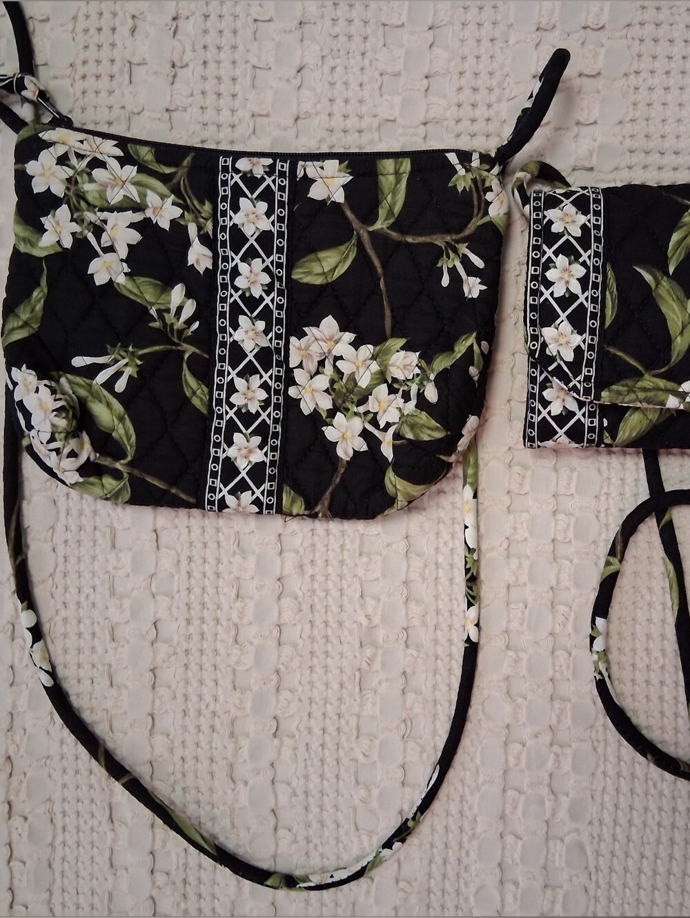 Vera Bradley Black Floral Quilted Crossbody Bags with White Blossoms